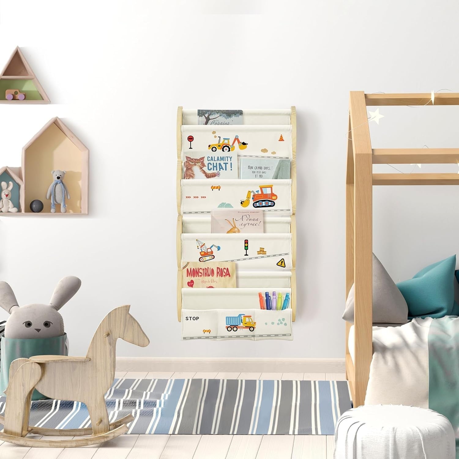 Montessori Kids Bookshelf Wall Mounted 4 Tier Display Storage Rack Shelf