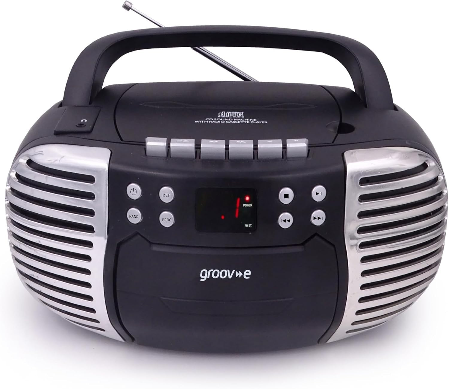 Retro Boombox CD & Cassette Player with Radio, Aux & Headphones – Black