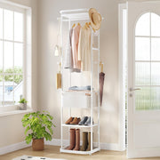 Wooden Coat Stand with 3 Shelves & 11 Hooks | Freestanding Hall Organizer