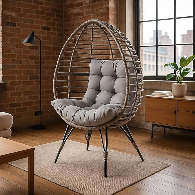 Luxury Rattan Egg Chair Indoor Outdoor Deep Seat Weather-Resistant Cushion