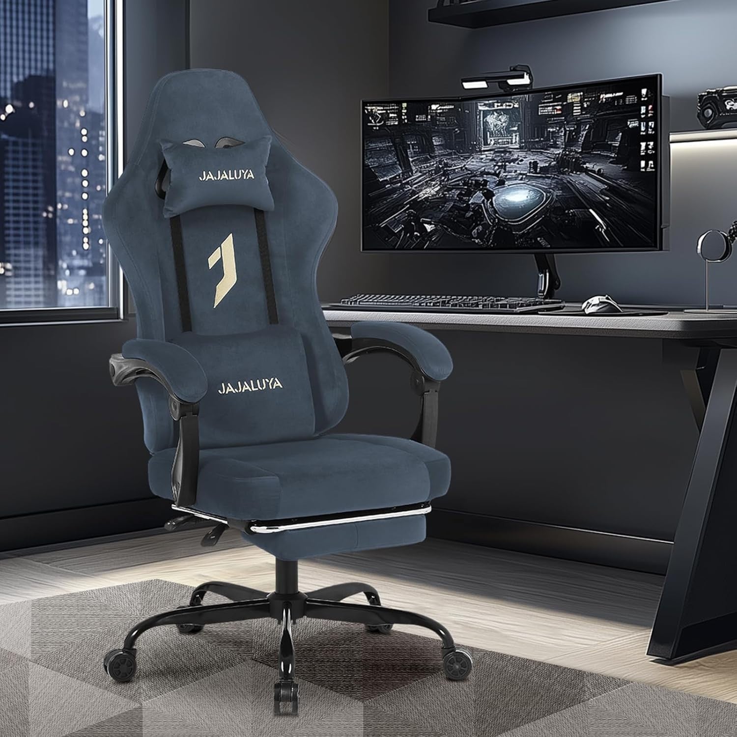 Gaming Chair Ergonomic Recliner Grey Faux Leather Adjustable Footrest Office
