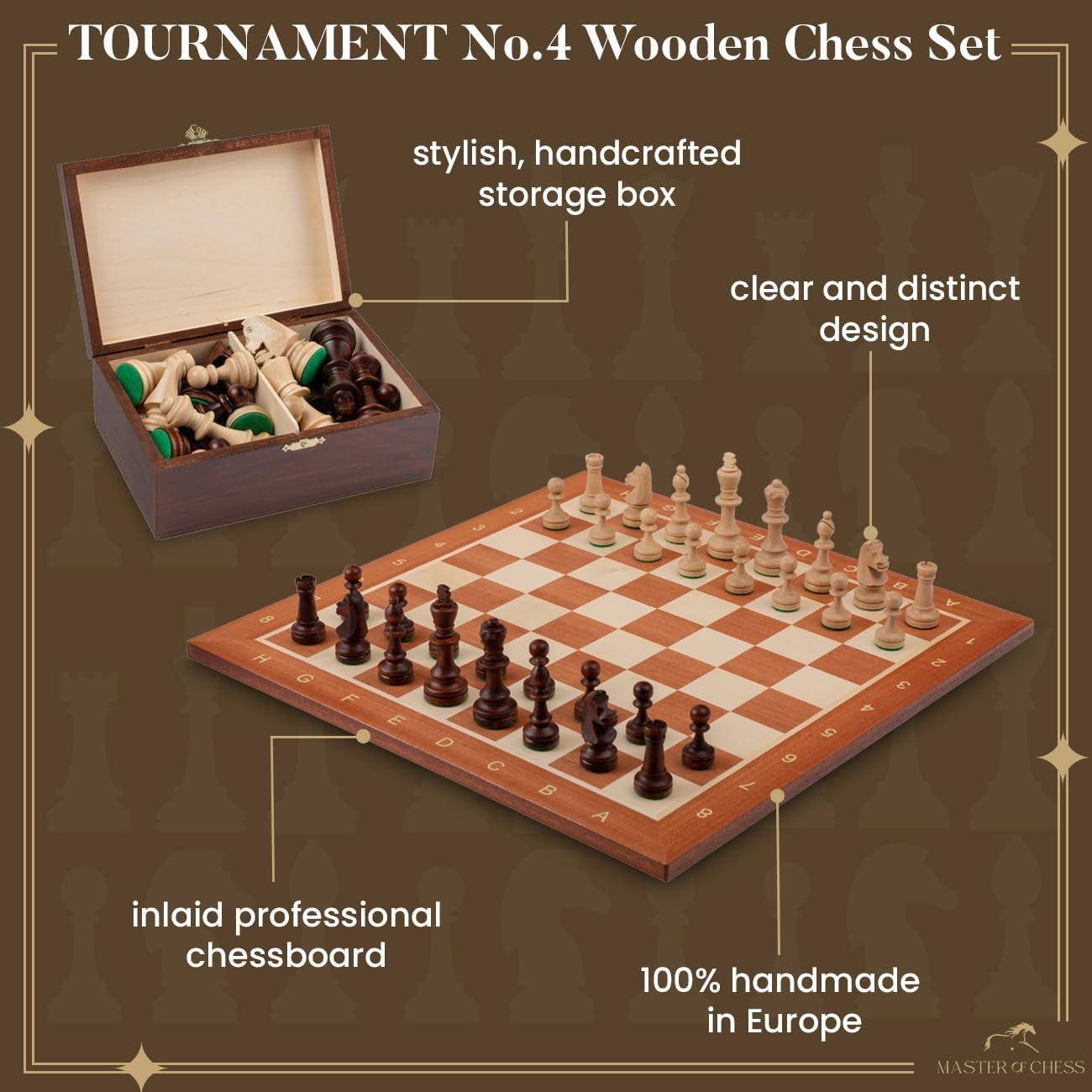 40cm Tournament Wooden Chess Set | Weighted Staunton Pieces | Luxury Inlaid Boar