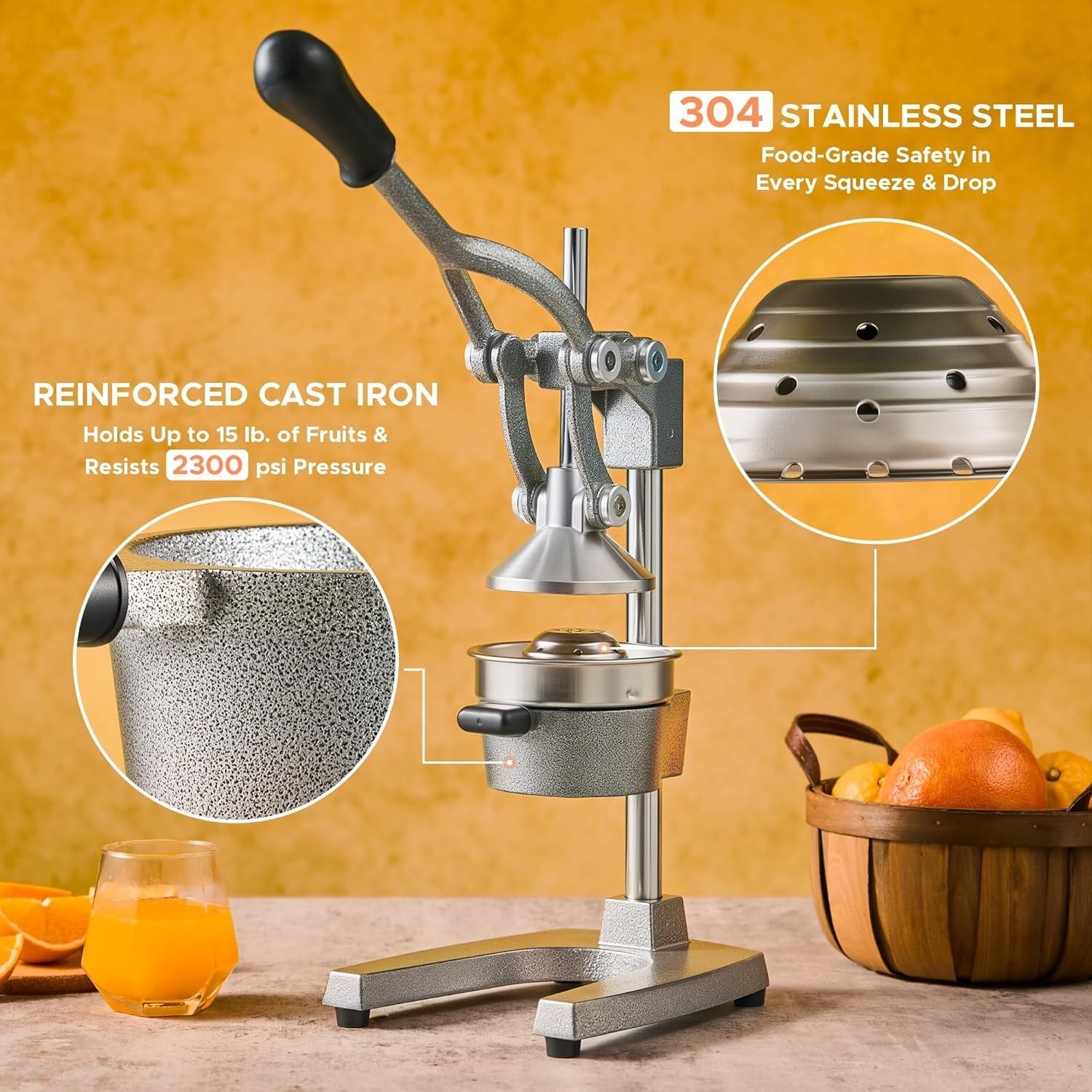 Heavy Duty Manual Citrus Press Cast Iron Juicer Orange Lemon Lime