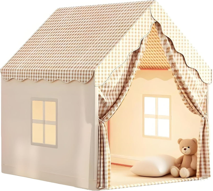 Neutral Beige Kids Play Tent Star Lights Indoor Outdoor Teepee House
