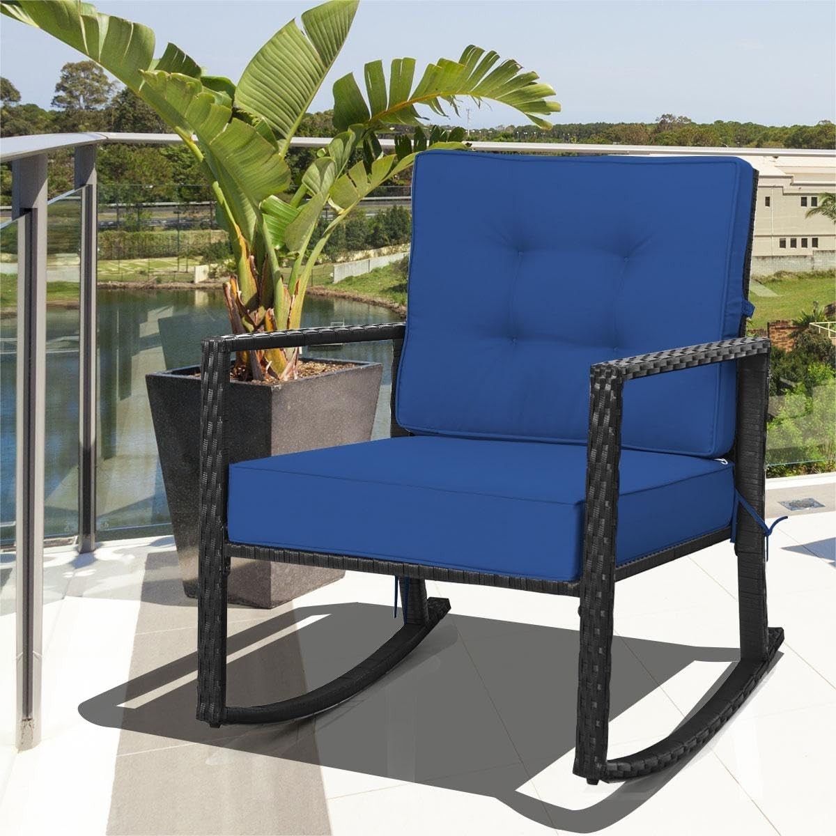Outdoor Rocking Chair with Cushions & Wide Armrests for Patio Comfort