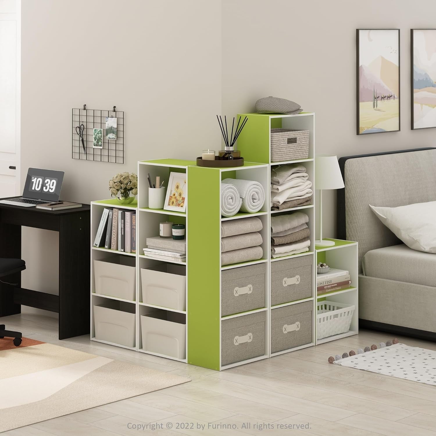 4 Tier Bookcase Small Storage Shelf Compact Organizer Bookshelf Display Green