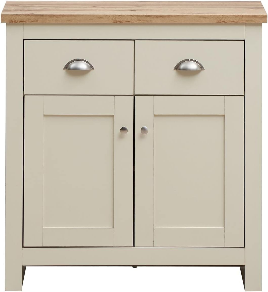 Compact Cream Oak Sideboard 2 Doors 2 Drawers Storage Cabinet Modern Wood