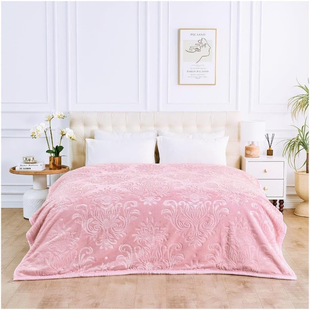 Blush Pink 4kg Damask Weighted Blanket 200x240cm King Bed Fleece Throw