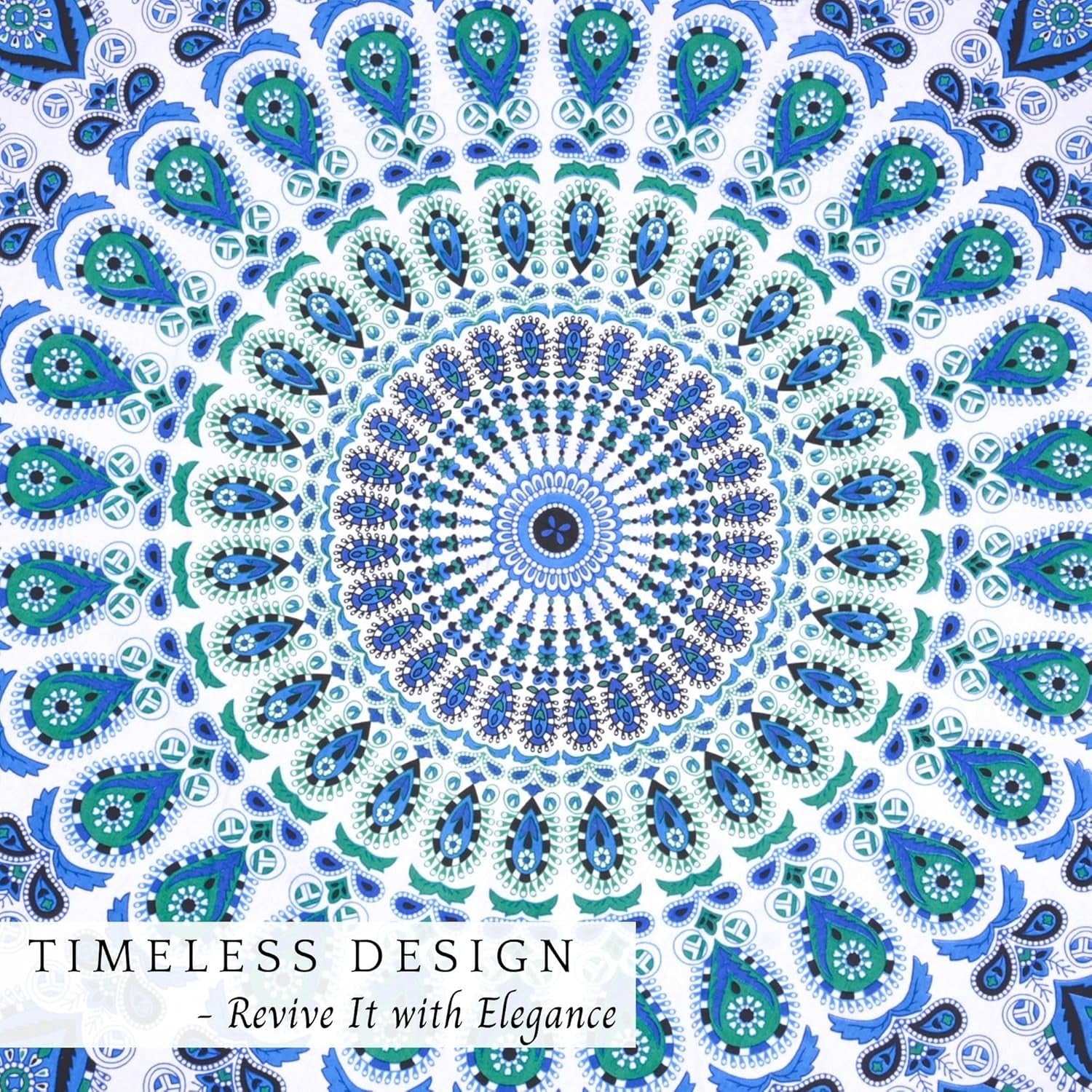 Sky Blue Peacock Round Tapestry 122cm Boho Wall Hanging Decor
