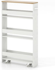 Slim 4 Tier Rolling Storage Trolley 13cm Slide Out Cart White