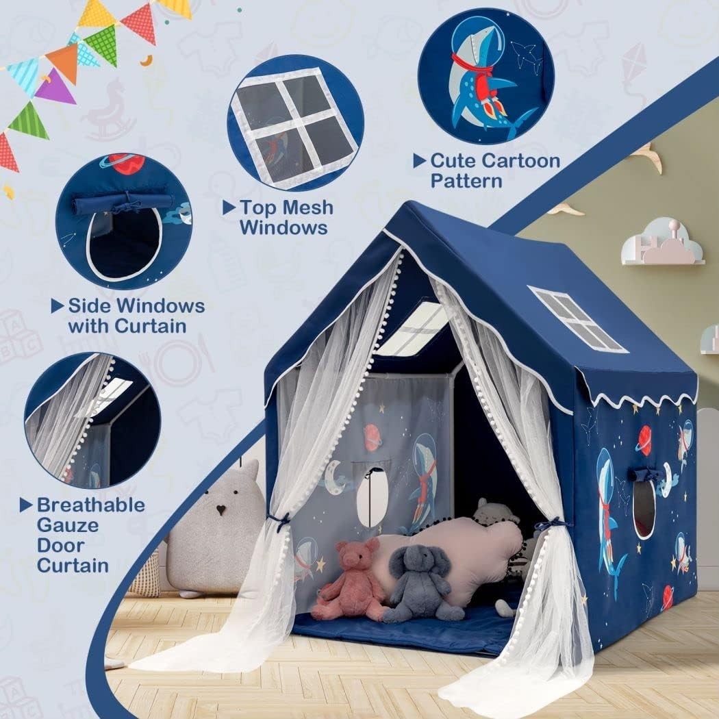 Large Kids Castle Play Tent Indoor Outdoor w Washable Mat Windows