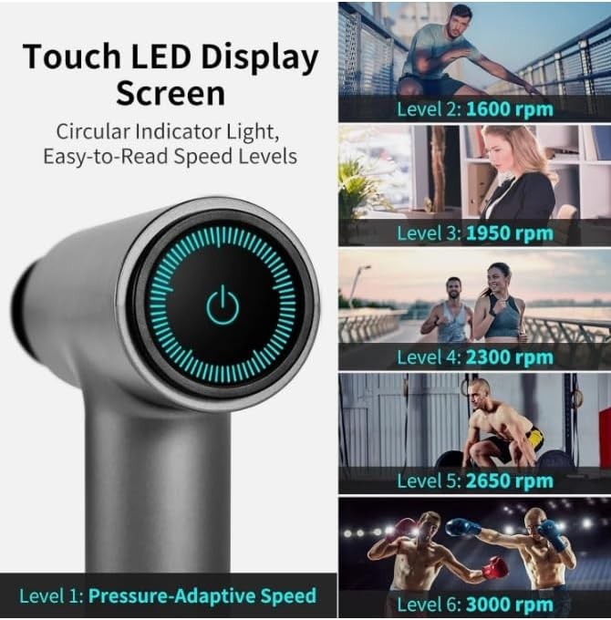 Deep Tissue Massage Gun 6 Speed Percussion Massager Type-C Gym Muscle Relief