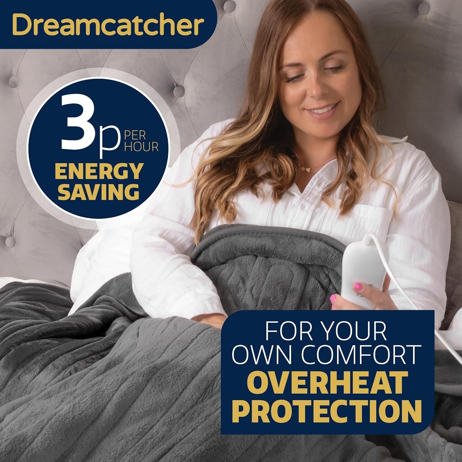 Electric Heated Throw Blanket 160x120cm Fleece 9 Heat Timer Washable Grey