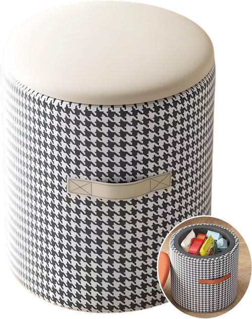 Cream Beige Round Vanity Stool with Storage – Soft Velvet Seat for Bedroom