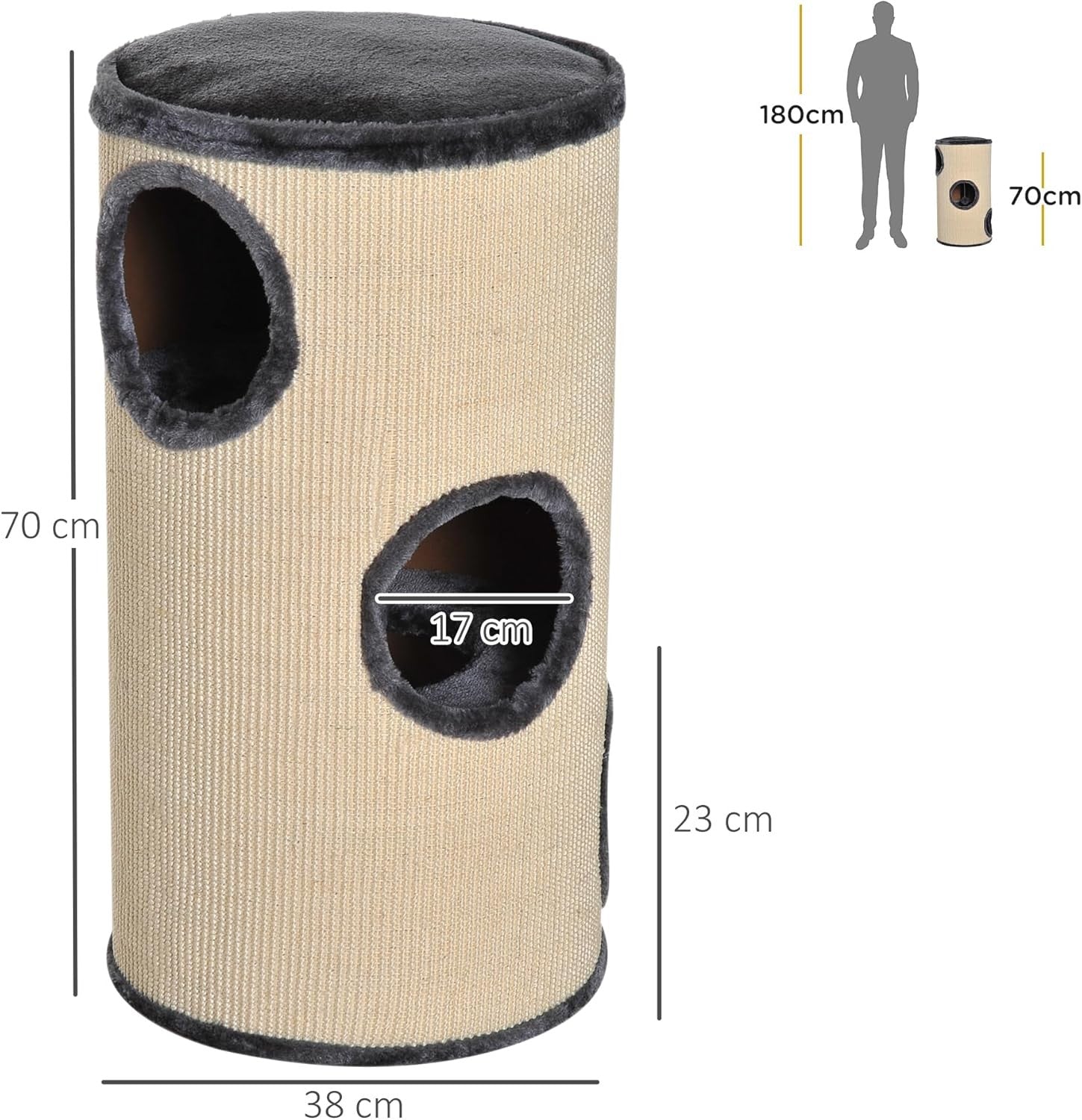 70cm Cat Scratching Post Barrel Condo Sisal Activity Tower Indoor