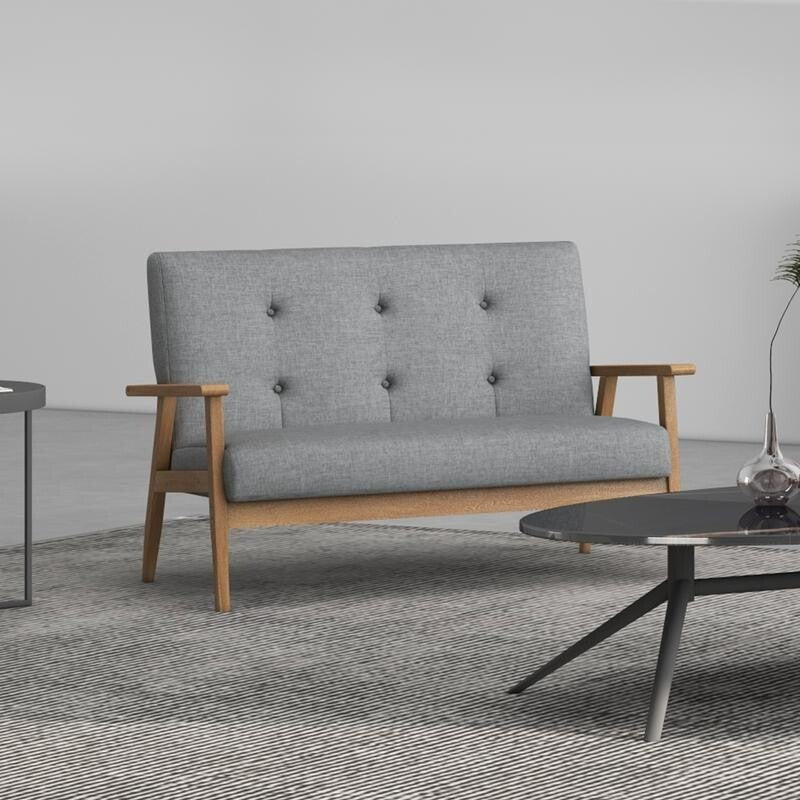 2 Seater Sofa Linen Fabric Couch Wooden Frame Tufted Armchair Dark Grey