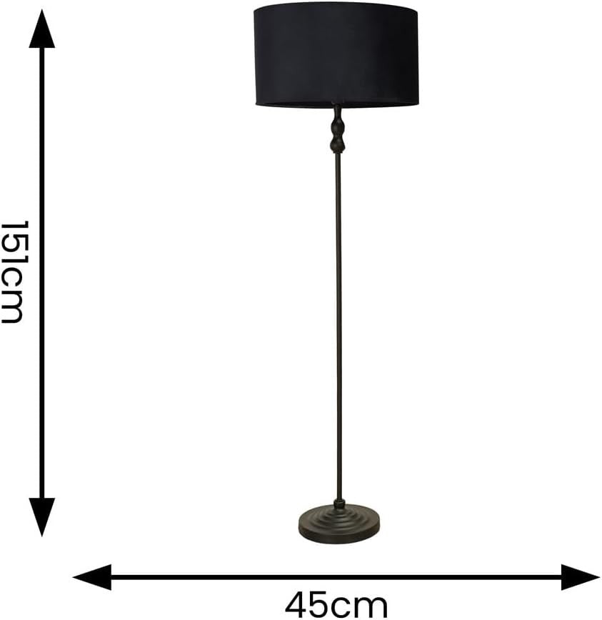Black Metal Floor Lamp with Velvet Shade & LED Bulb, Modern Living Light