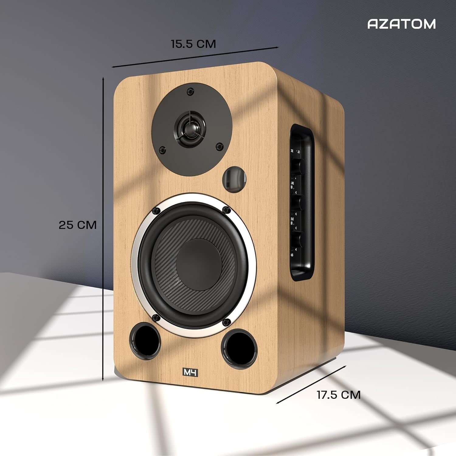 80W Bluetooth Bookshelf Speakers Hi-Res Audio HDMI Optical RCA Wood Finish