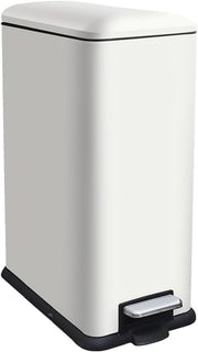45L White Stainless Steel Pedal Bin Slim Kitchen Soft Close Lid