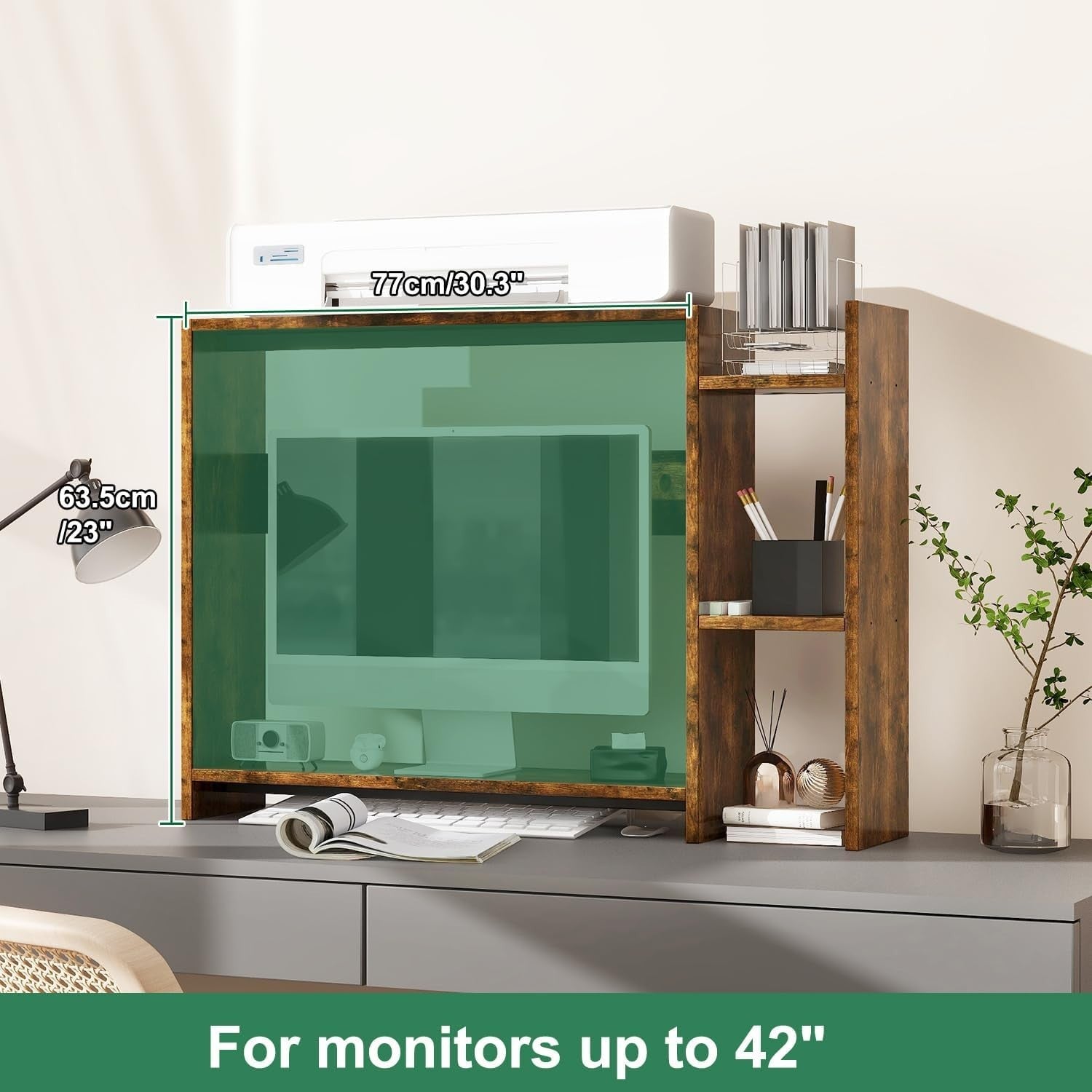 2-Tier Desktop Bookshelf 94cm Monitor Riser Desk Organizer Space-Saving Brown