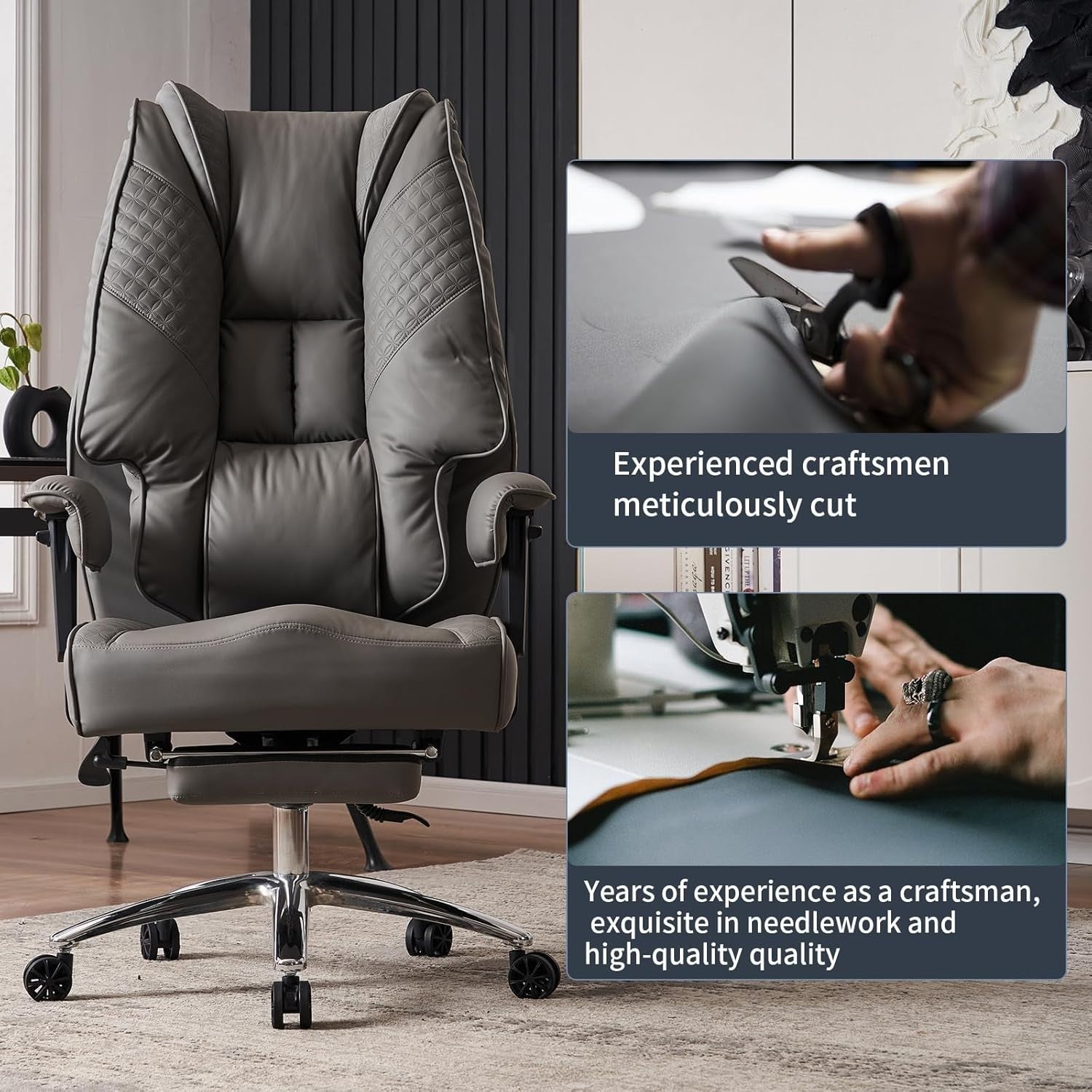 Big & Tall Office Chair Oversized Heavy Duty 400lb Max Load Grey Faux Leather