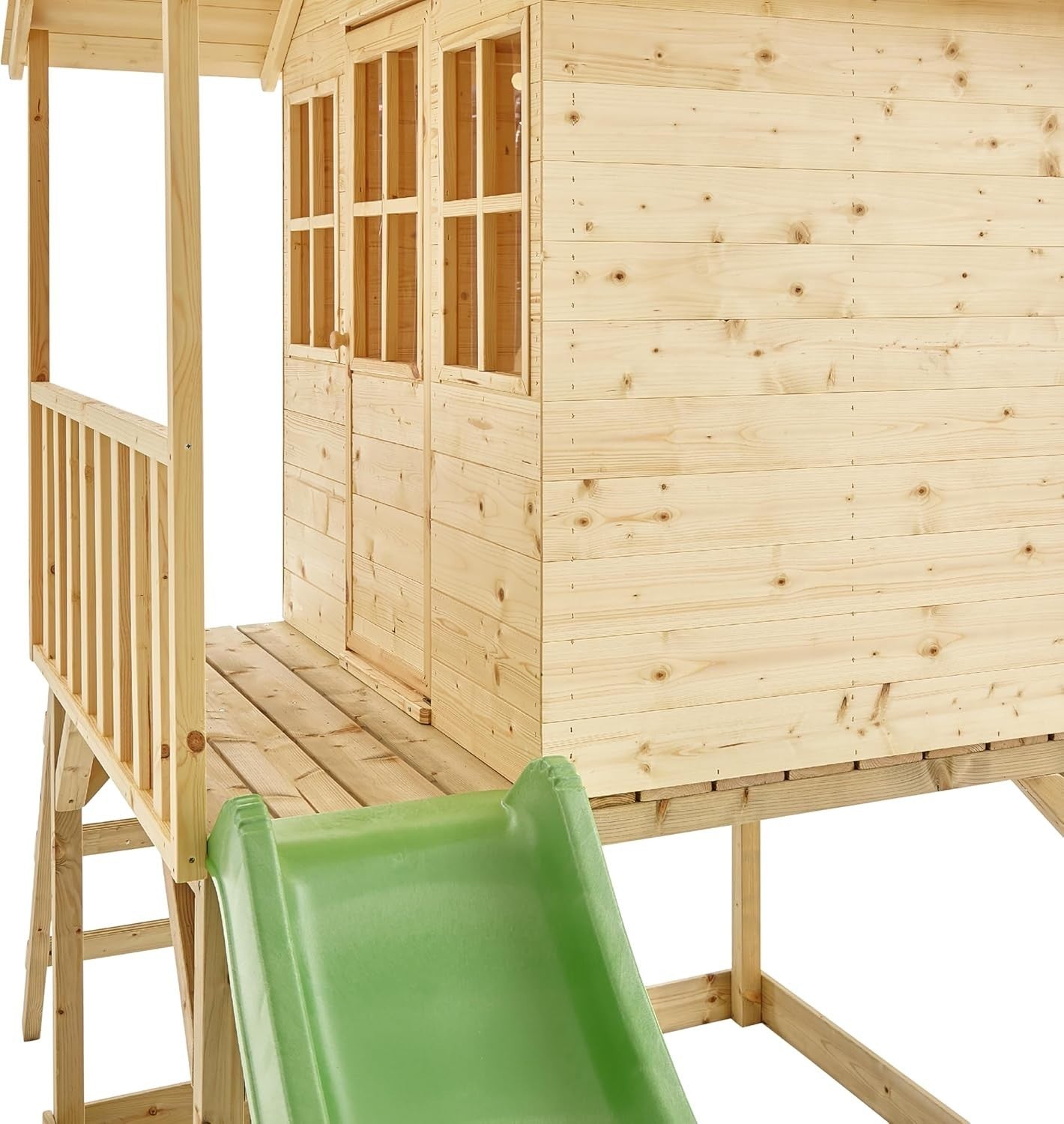 Wooden Tower Playhouse with Slide Outdoor Kids Garden Elevated House