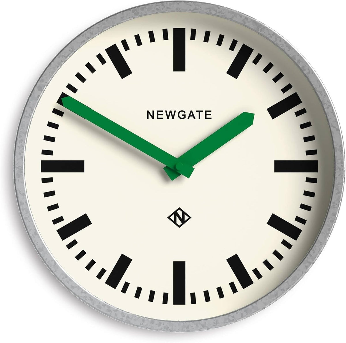 Retro 30cm Silent Wall Clock Green Hands Galvanised Metal Industrial Style