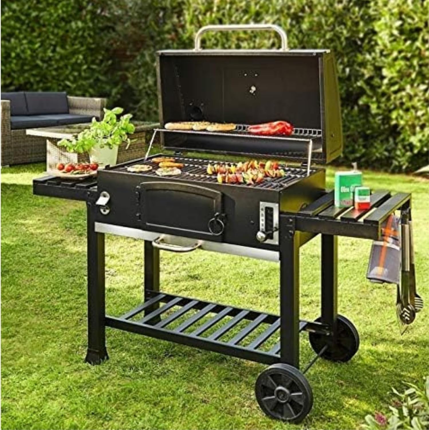 XXL Charcoal BBQ Smoker Grill with Thermometer, Warming Rack & Cover