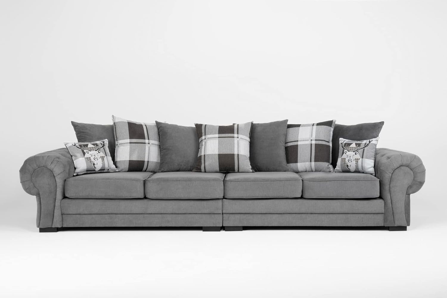 4 Seater Suede Fabric Sofa Set Grey – 2 Piece Small Modern Couch UK