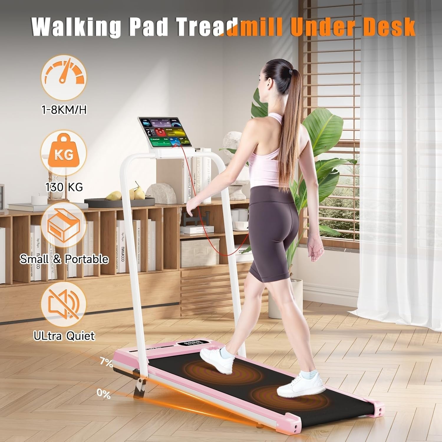 Foldable Incline Walking Treadmill 8KM/H Ultra Quiet Home Gym Under Desk