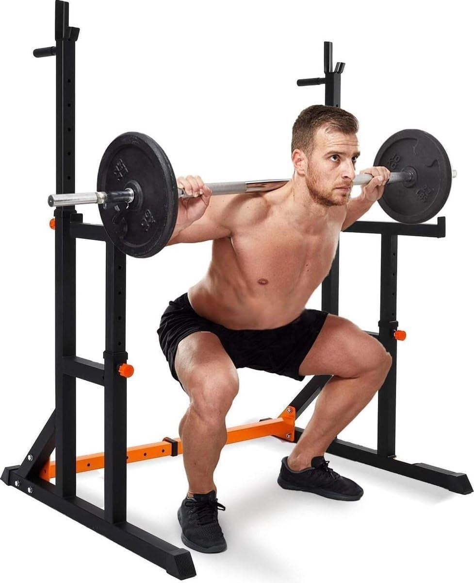 Adjustable Squat Rack & Foldable Weight Bench Set Home Gym Package