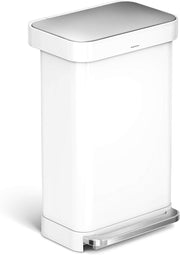 45L White Steel Kitchen Pedal Bin Soft Close Rectangular Slim