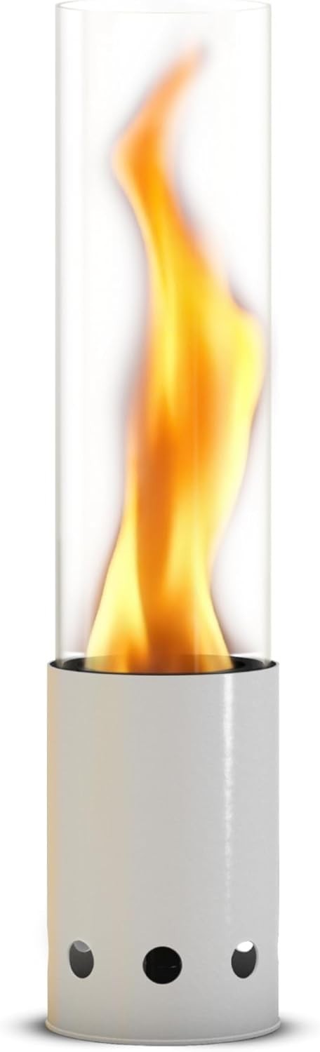 Outdoor Table Fireplace, Smokeless Stainless Steel, Wood Pellet Powered (White)