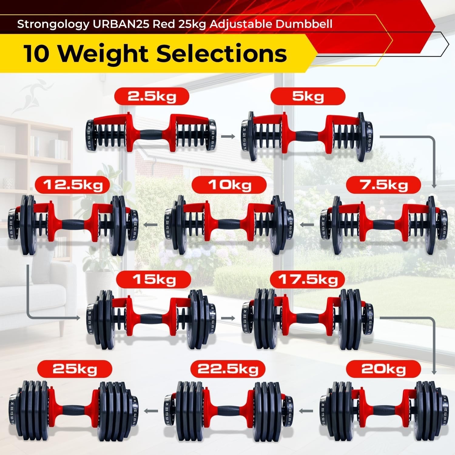 Quick Dial Adjustable Dumbbell 2.5–25kg Smart Weight Compact Home Gym
