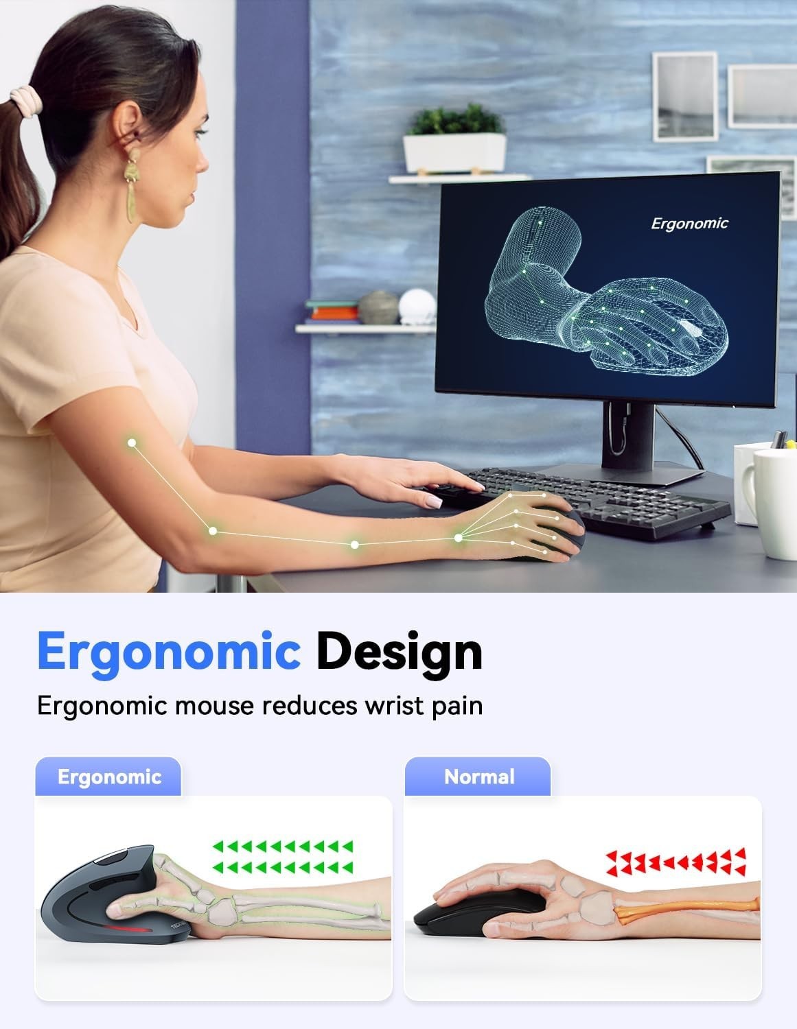 Ergonomic Vertical Wireless Mouse 4800DPI Silent 6 Button PC Laptop