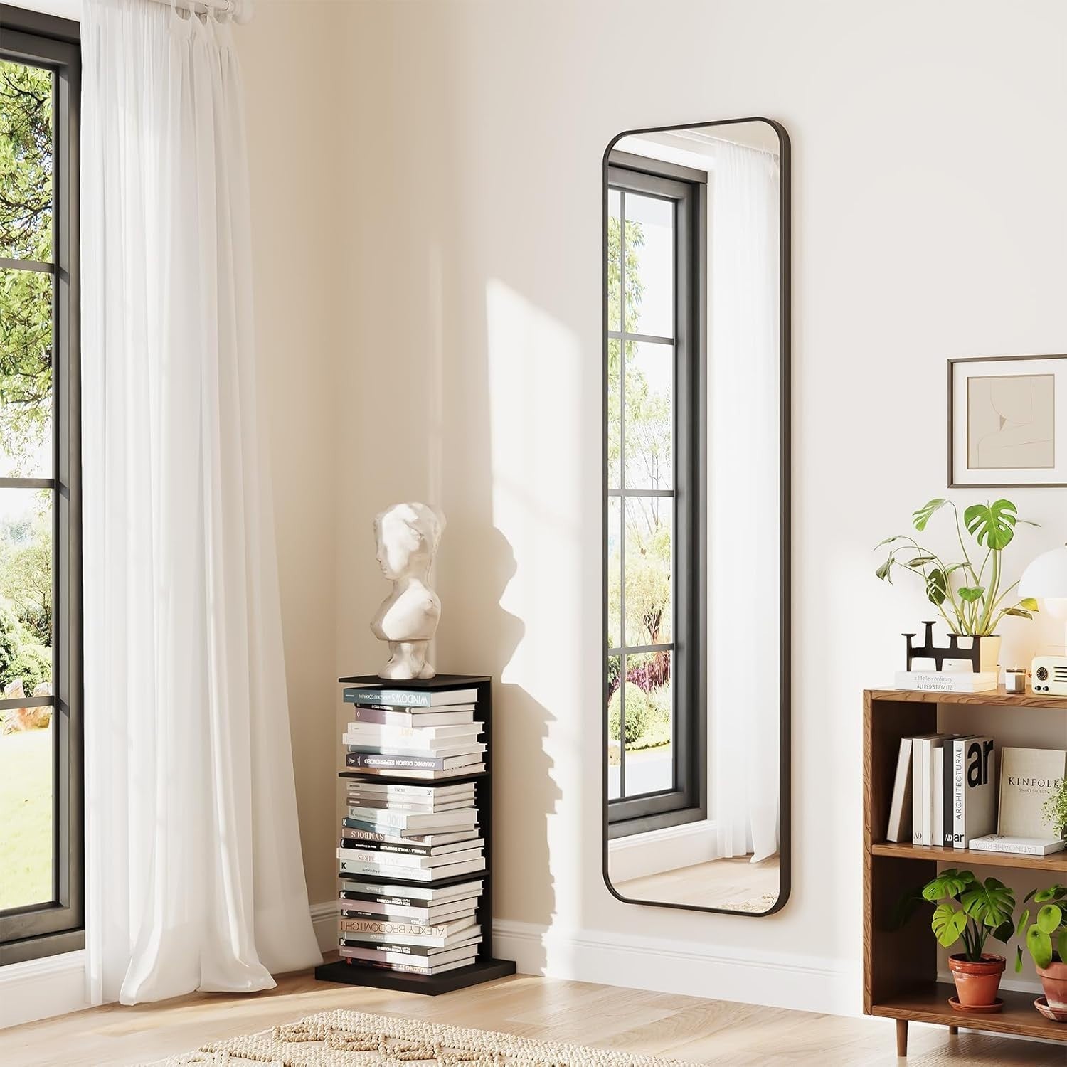 Full Length Rectangular Floor Mirror 150x40cm, Rounded Corners, Freestanding