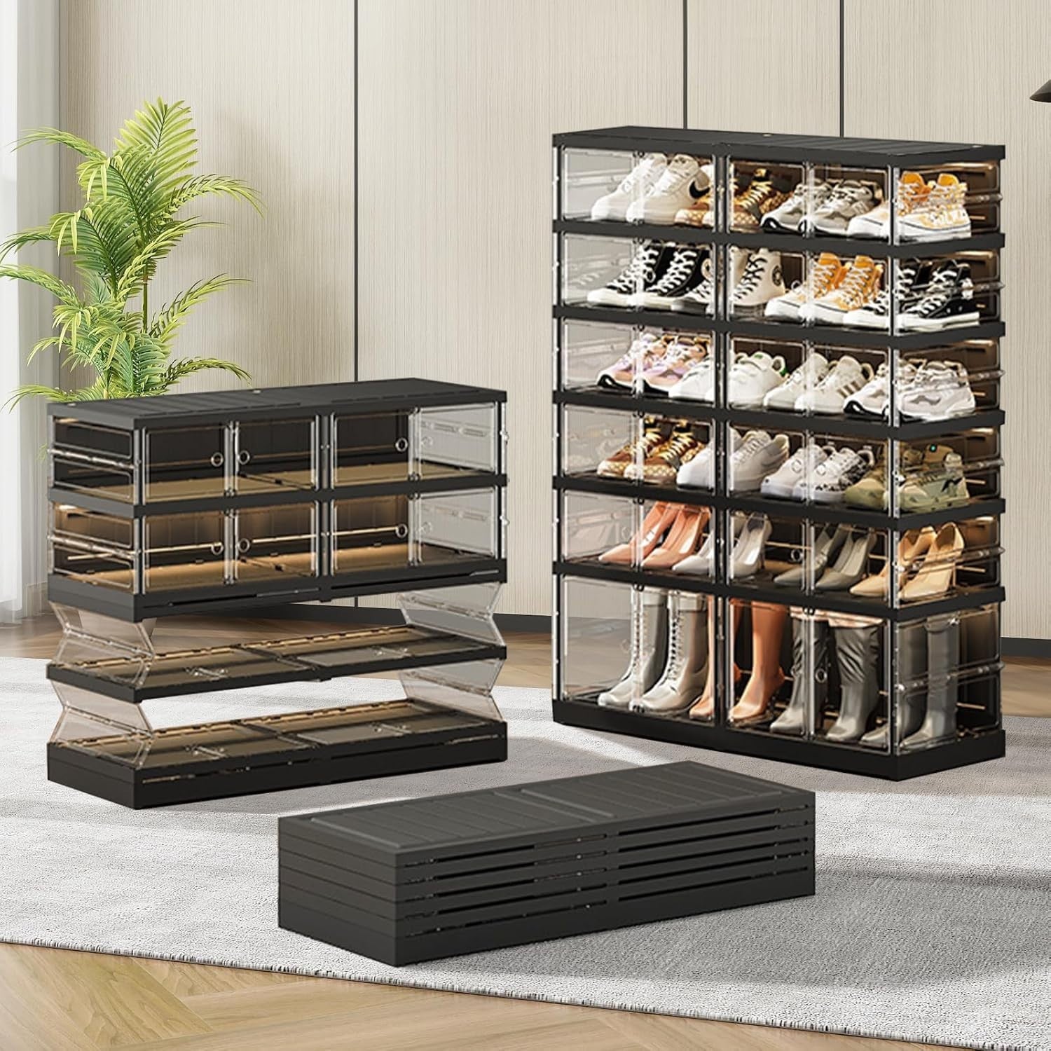 6 Tier Foldable Shoe Rack 24 Pairs Storage Box Magnetic Door Closet