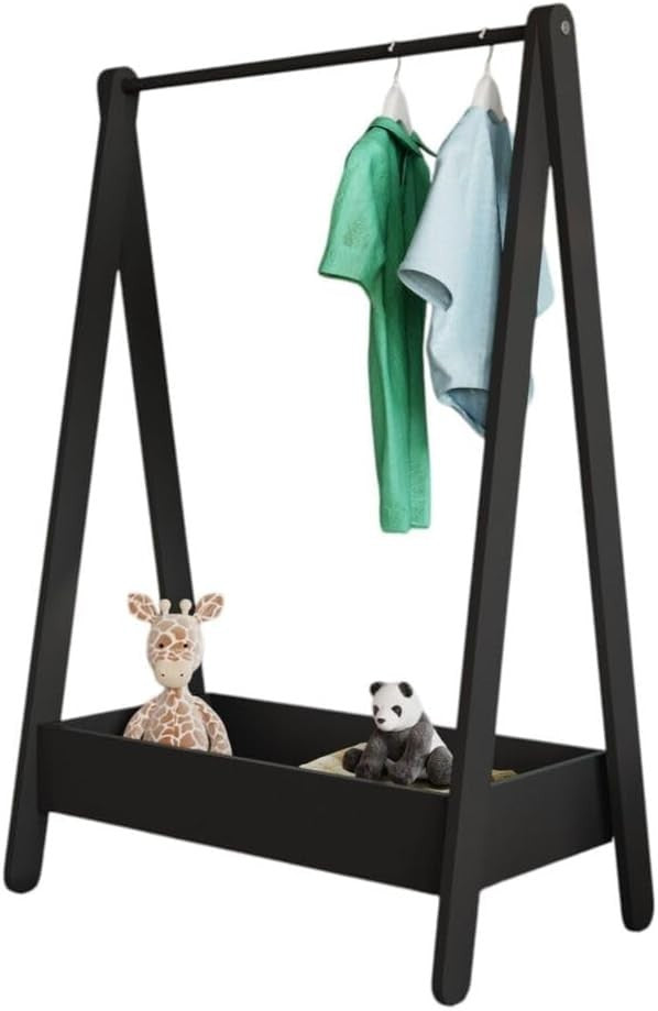 Kids Wooden Dress Up Clothes Rail with Shelf – Black