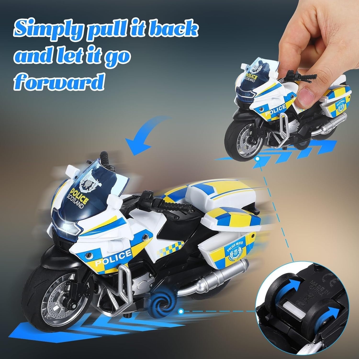 Friction Powered Kids Motorcycle Toy with Sound & Lights – Safe, Durable Fun