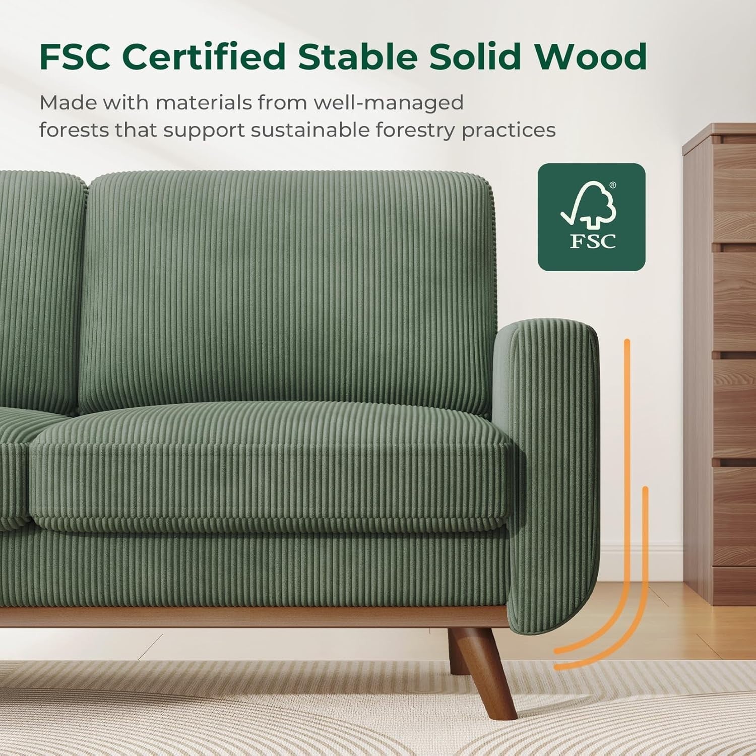 Green Corduroy Luxe 2 Seater Sofa | Deep Seat Loveseat for Small Spaces