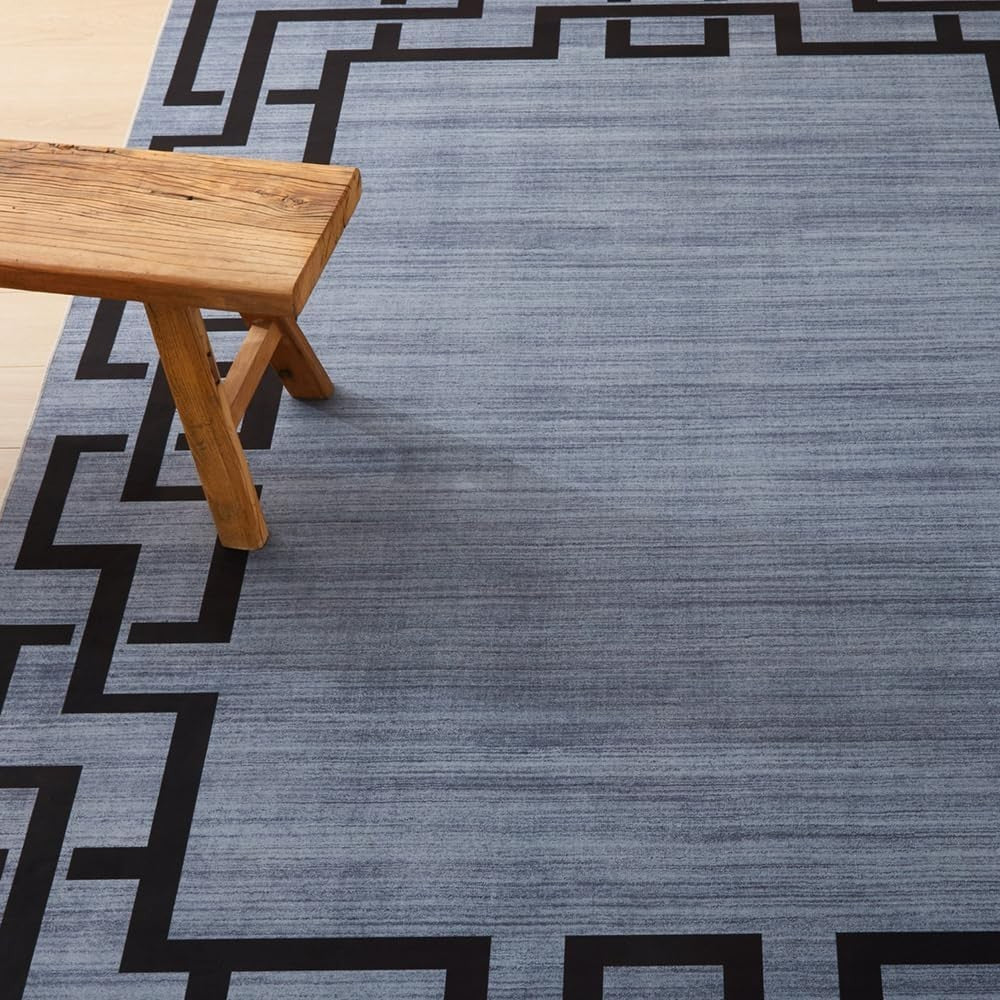 Large Greek Key Rug 200x290cm Soft Grey Modern Non-Slip Area Carpet Living Room