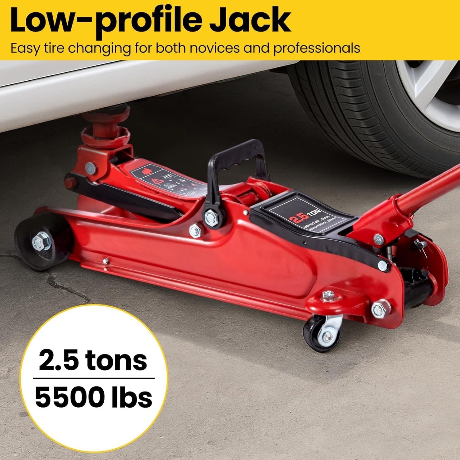 2.5 Ton Low Profile Hydraulic Trolley Jack 85–385mm Heavy Duty Car Van Lift Red