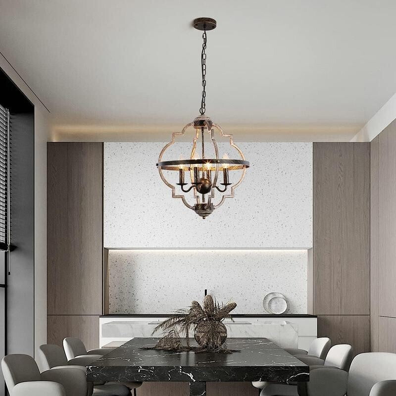 Rustic Farmhouse 4-Light Chandelier E14 Orb Pendant Light Vintage Metal Lamp