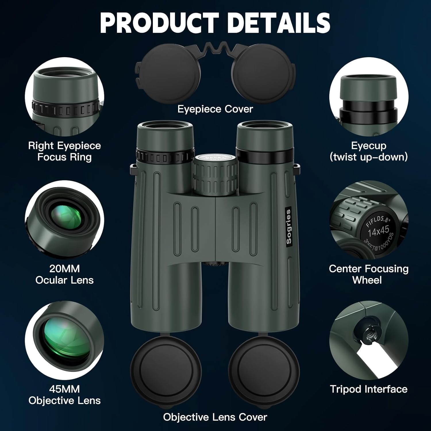 14x45 HD Binoculars with Phone Adapter Tripod Waterproof Fogproof Outdoor Travel