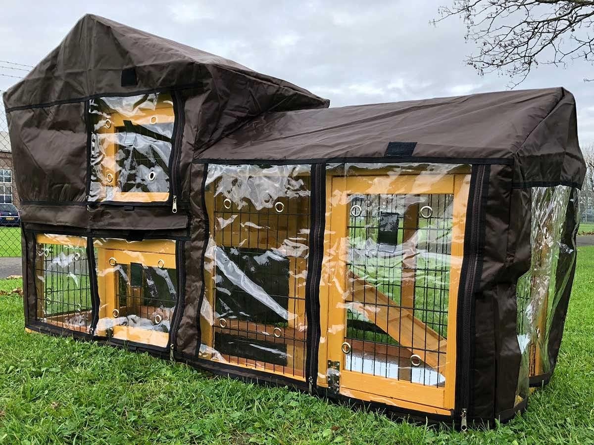 Large Rabbit Hutch with Run Outdoor Wooden 2 Tier Rain Cover Included