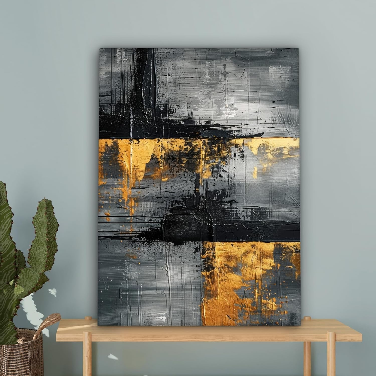 Gold Black Luxury Canvas Wall Art 50x70cm Framed Modern