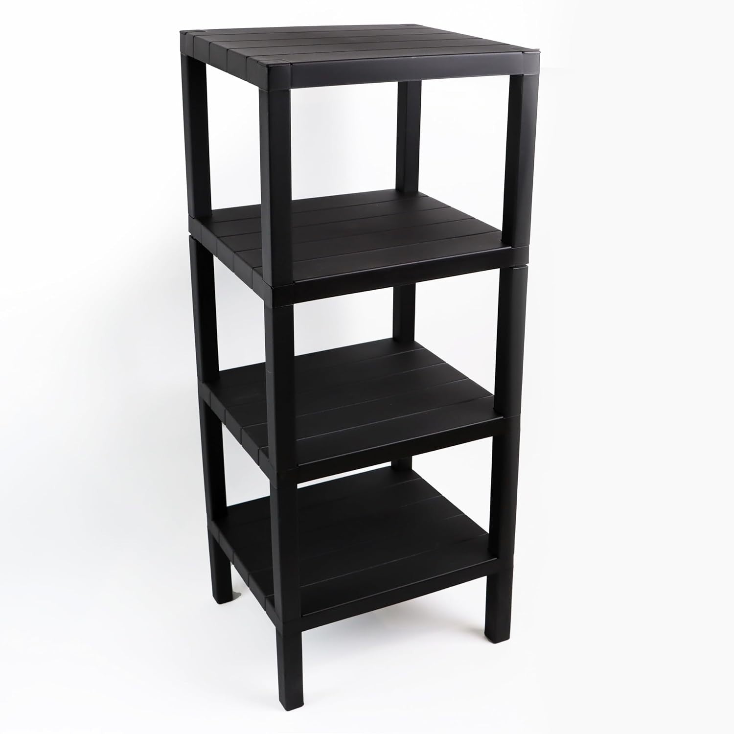 4 Tier Black Side End Table – Sturdy Storage Shelf for Narrow Spaces