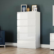 White Gloss 5 Drawer Chest Tall Bedroom Storage Cabinet 112cm Modern