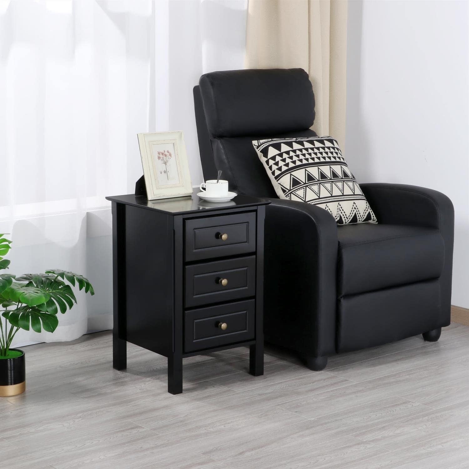 Set of 2 Black Bedside Tables with 3 Drawers, Wooden Nightstands 40x40x60cm