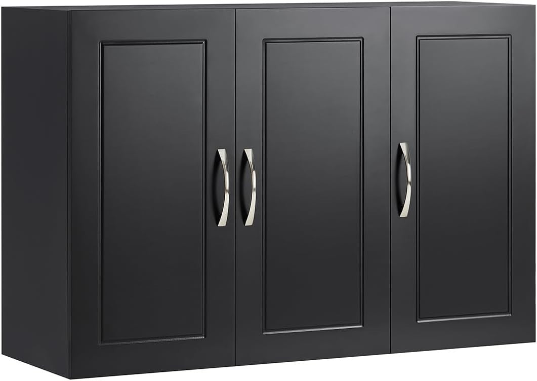 Wall Mounted Bathroom Cabinet with 3 Doors, Adjustable Shelves, Black